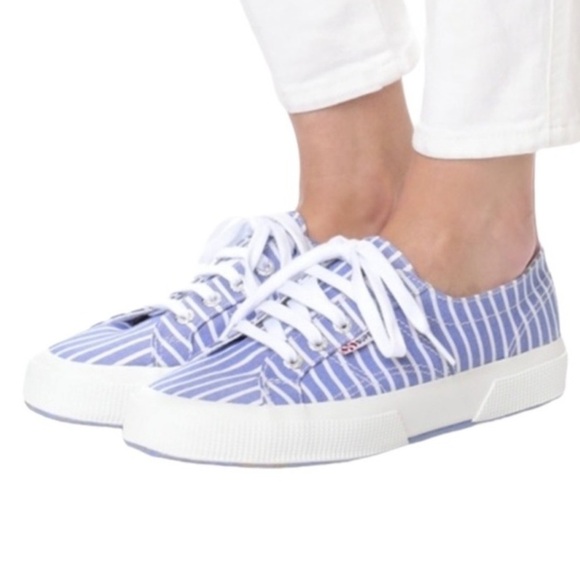 Superga 2750 Fabricshirt Blue/White Preppy Striped Sneakers S00BQP0 Size 8 - Picture 13 of 14